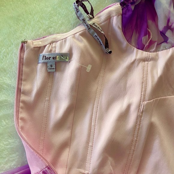 FLOR ET.AL Rossetti $895 Floral-Print Midi strapless sexy Dress 2 - Picture 12 of 13